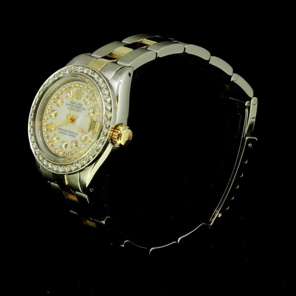 Rolex Ladies Datejust Oyster Stainless Gold Diamond Dial Bezel Watch main image 5